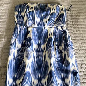 {J.Crew} Strapless ikat print silk dress